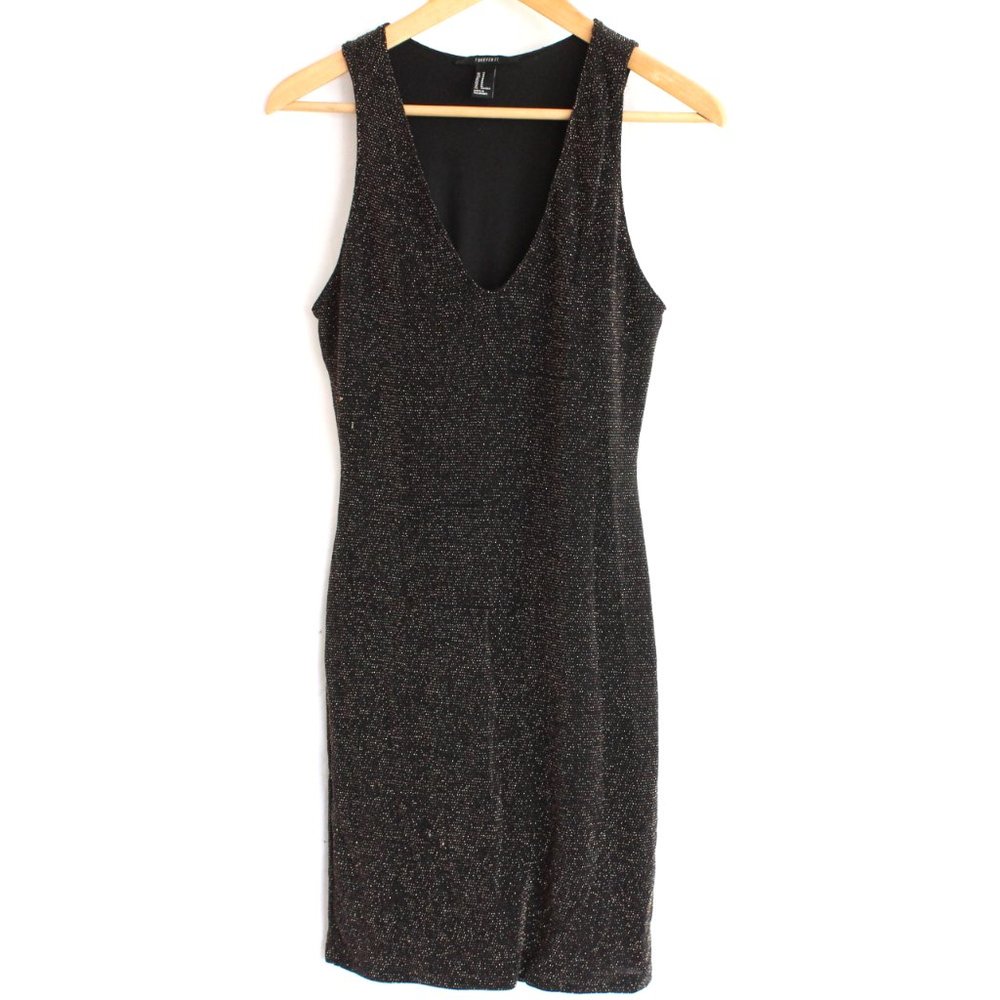 FOREVER 21| Black glitter stretch knit shift dress